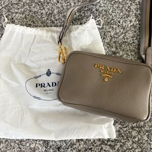 Prada Gray Leather Crossbody Bag with Colorful Strap
